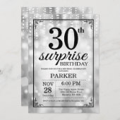 サプライズ30歳誕生日招待状 シルバーグリッター 招待状 (正面/裏面)