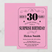 サプライズ30歳誕生日招待状 ブラックとピンク 招待状 (正面/裏面)