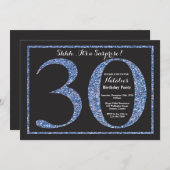 サプライズ30歳誕生日招待状 青いグリッター 招待状 (正面/裏面)