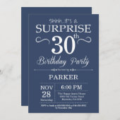 サプライズ30歳誕生日招待状 青と白 招待状 (正面/裏面)