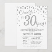サプライズ30歳誕生日銀グリッターダイヤモンド 招待状 (正面/裏面)