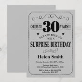 サプライズ30歳誕生日黒とシルバーグレー 招待状 (正面/裏面)