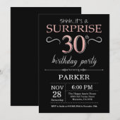 サプライズ30歳誕生日 ブラックとローズピンクゴールド 招待状 (正面/裏面)