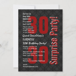 サプライズ30歳誕生日 ブラック ホワイト レッド F001 招待状