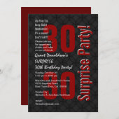 サプライズ30歳誕生日 ブラック ホワイト レッド F001 招待状 (正面/裏面)