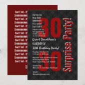 サプライズ30歳誕生日 ブラック ホワイト レッド F001 招待状 (正面/裏面)