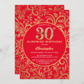 サプライズ30歳誕生日 赤と金の花 招待状 (正面/裏面)