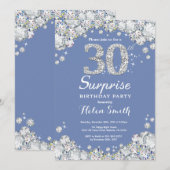 サプライズ30歳誕生日 青 銀 ダイヤモンド 招待状 (正面/裏面)
