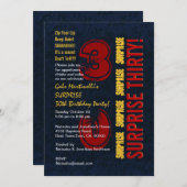 サプライズ30番目の誕生日レッモダンド金ゴールドブルーW610 招待状 (正面/裏面)