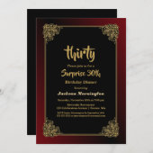 サプライズ30thバースデーディナーブラックレッド金ゴールド 招待状 (正面/裏面)