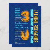 サプライズ30thバースデーモダンタブルーと金ゴールドF544 招待状 (正面/裏面)