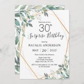 サプライズ30thバースデーユーカリプタスグリーンリー&金ゴールド 招待状 (正面/裏面)