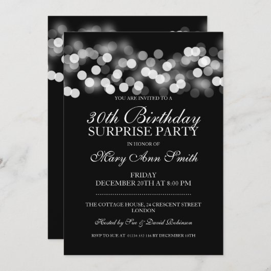 サプライズ30th誕生日シルバーハリウッドGLAM 招待状 (正面/裏面)