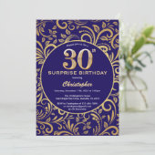 サプライズ30th誕生日ネイビーブルーと金ゴールドフローラ 招待状 (スタンド正面)