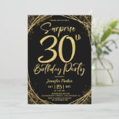 サプライズ30th誕生日パーティーシック・ブラック&金ゴールド 招待状 (スタンド正面)