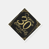 サプライズ30th誕生日パーティーブラック&金ゴールドグリッター スタンダードカクテルナプキン (角)