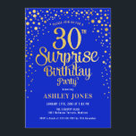サプライズ30th誕生日パーティー王室の – 青と金ゴールド 招待状<br><div class="desc">サプライズ30th誕生日パーティの招待状。青エレガントと王室のグリッターの金ゴールドのフェイクデザイン。スクリプトスタイリッシュのフォントと紙吹雪の機能。メッセージもしメッセージはカスタム年齢。</div>