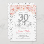 サプライズ30th誕生日パーティー – ホワイトシルバーピンク 招待状 (正面/裏面)