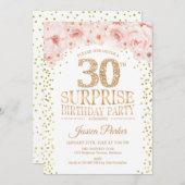 サプライズ30th誕生日パーティー – ホワイト金ゴールドピンク 招待状 (正面/裏面)