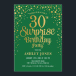 サプライズ30th誕生日パーティー – 緑と金ゴールド 招待状<br><div class="desc">サプライズ30th誕生日パーティの招待状。エレガントデザインの森の緑とフェイクグリッター金ゴールド。スクリプトスタイリッシュのフォントと紙吹雪の機能。メッセージもしメッセージはカスタム年齢。</div>