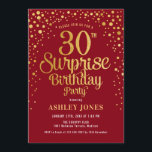サプライズ30th誕生日パーティー – 赤と金ゴールド 招待状<br><div class="desc">サプライズ30th誕生日パーティの招待状。暗エレガント赤のデザインとフェイクグリッター金ゴールド。スクリプトスタイリッシュのフォントと紙吹雪の機能。メッセージもしメッセージはカスタム年齢。</div>