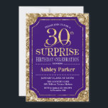 サプライズ30th誕生日パーティー-金ゴールド紫 招待状<br><div class="desc">サプライズ30th誕生日お祝い招待状。紫エレガントとグリッターの王室の金ゴールドパタフェイクーンの上品なデザイン。機能スクエレガントリプトフォントメッセージもしの詳細なカスタマイズが必要。</div>