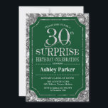 サプライズ30th誕生日パーティー- Silver Green 招待状<br><div class="desc">サプライズ30th誕生日お祝い招待状。暗エレガントい森の緑とグリッター銀のパタフェイクーンの上品なデザイン。機能スクエレガントリプトフォントメッセージもしの詳細なカスタマイズが必要。</div>