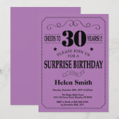 サプライズ30th誕生日ブラックとパープル 招待状 (正面/裏面)