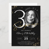サプライズ30th誕生日ブラック金ゴールドフォト招待状 招待状 (正面/裏面)