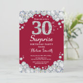 サプライズ30th誕生日ブルゴーニュ赤シルバーダイヤモンド 招待状 (スタンド正面)