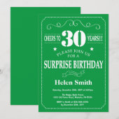 サプライズ30th誕生日招待状グリーンアンドホワイト 招待状 (正面/裏面)