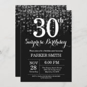 サプライズ30th誕生日招待状シルバーグリッター 招待状 (正面/裏面)