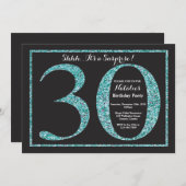 サプライズ30th誕生日招待状ティール(緑がかった色)グリッター 招待状 (正面/裏面)