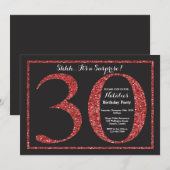 サプライズ30th誕生日招待状レッドグリッター 招待状 (正面/裏面)