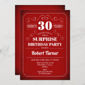 サプライズ30th誕生日招待状 – 赤白 招待状 (正面/裏面)