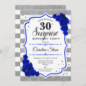 サプライズ30th誕生日 – シルバーホワイト王室のブルー 招待状 (正面/裏面)