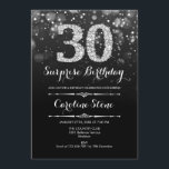 サプライズ30th誕生日 – ブラックシルバー 招待状<br><div class="desc">サプライズ30th誕生日招待状。エレガント白黒銀フェイクグリッターデザイン。大人の誕生日。ダイヤモンドとスクリプトフォントを特徴とする男性または女性の日招待状。誕生日パーティスタイリッシュに最適。メッセージもしの詳細なカスタマイズが必要。</div>