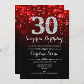 サプライズ30th誕生日 – レッドシルバー 招待状 (正面/裏面)