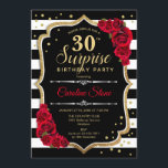 サプライズ30th誕生日 – 白黒赤 招待状<br><div class="desc">サプライズ30th誕生日招待状。フェミニン黒、白、赤のデザインとフェイクグリッター金ゴールド。白黒の、赤ストライプいバラ、スクリプトフォント、紙吹雪を備えている。エレガントな誕生日パーティーに最適。任意のパーソナライズされた年齢を示すことができる。メッセージもしの詳細なカスタマイズが必要。</div>