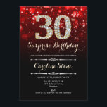 サプライズ30th誕生日 – 赤金ゴールド 招待状<br><div class="desc">サプライズ30th誕生日招待状。赤エレガント黒デザインとフェイクグリッター金ゴールド。大人の誕生日。ダイヤモンド、《写真》ぼけ味ライト、スクリプトフォント。男女の招待状。誕生日パーティスタイリッシュに最適。メッセージもしの詳細なカスタマイズが必要。</div>