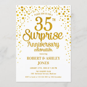 サプライズ35周年結婚記念日 - ゴールド&ホワイト 招待状