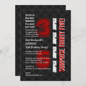 サプライズ35歳 現代風 バースデー 赤 黒 白 G541 招待状 (正面/裏面)