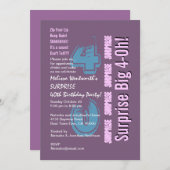 サプライズ40モダン誕生日紫 招待状 (正面/裏面)