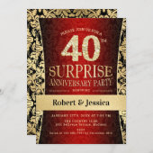 サプライズ40周年パーティー - 赤 ゴールド ブラック 招待状 (正面/裏面)