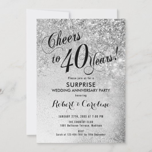 サプライズ40周年結婚記念日 - シルバー 招待状 (正面)
