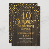 サプライズ40周年結婚記念日 - 木目とゴールド 招待状 (正面/裏面)