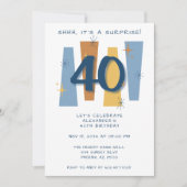 サプライズ40歳の誕生日ミッドセンチュリーモダンブルー 招待状 (正面)