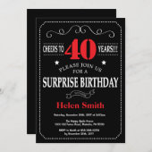 サプライズ40歳の誕生日招待状赤と黒 招待状 (正面/裏面)