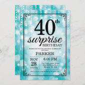 サプライズ40歳の誕生日招待状 ティールグリッター 招待状 (正面/裏面)