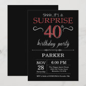 サプライズ40歳の誕生日招待状（黒と赤） 招待状 (正面/裏面)
